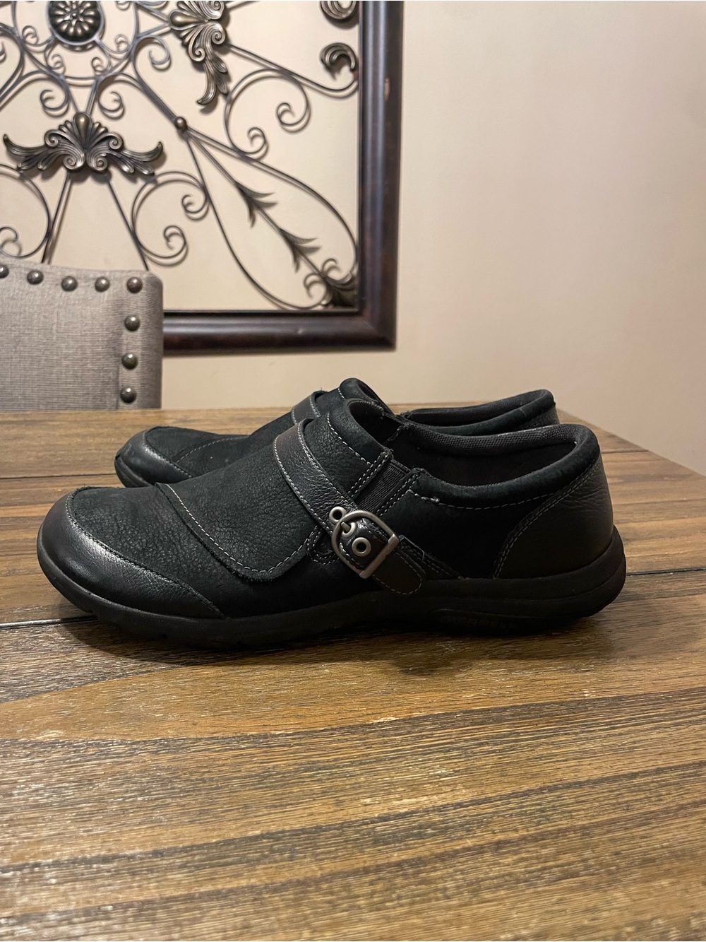 Merrell Dassie Buckle Black Leather Slip On Comfort Shoes J69078 Women’s 10 Boho